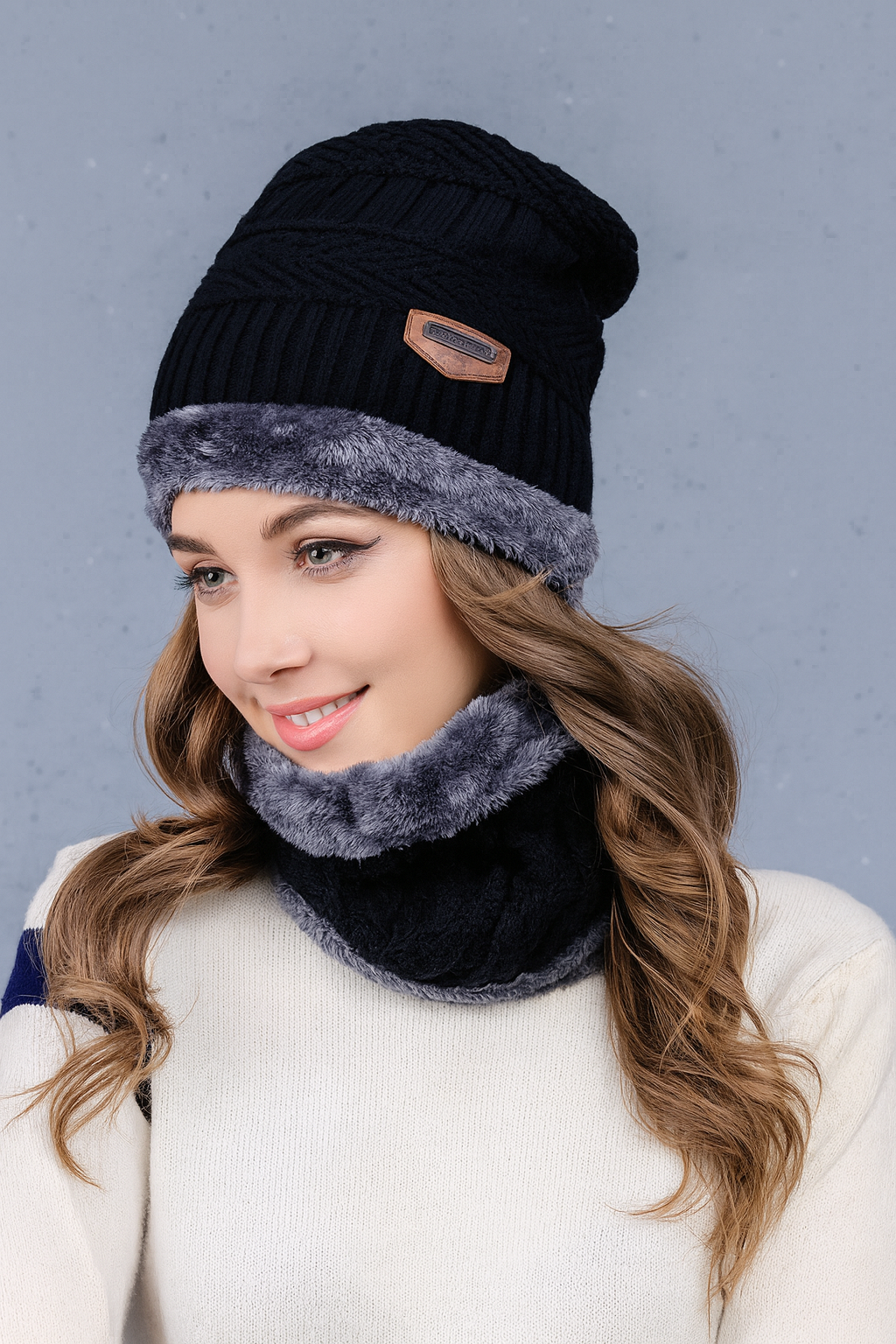 Woolen Winter Cap Beanie Hat with Neck Warmer Set (Multicolor, Set of 1)